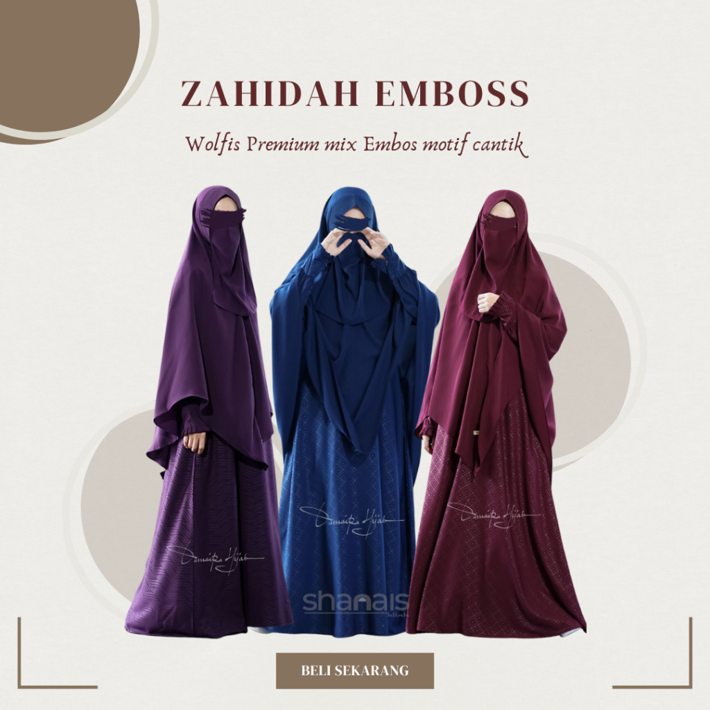 Gamis Set Zahidah Emboss | Damaira Set Gamis Jilbab Cadar
