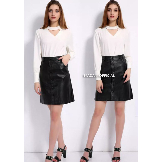 MDN x VEGAS - Rok Kulit Sintetis Rok Mini High Waist Model Mini Skirt Korean Fashion 2021
