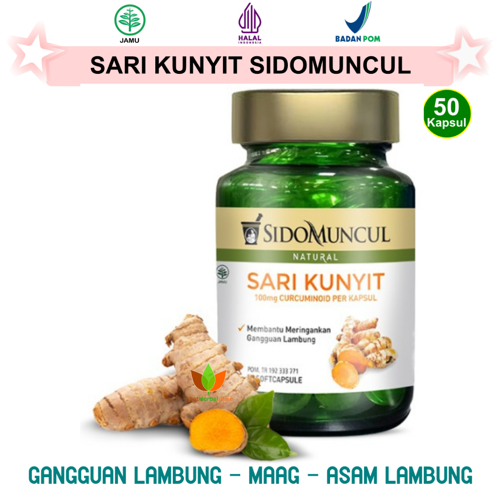 50  KAPSUL SARI KUNYIT KUNING SIDOMUNCUL SIDO MUNCUL SOFTCAPSULE SOFT CAPSULE, OBAT MAAG ASAM LAMBUN