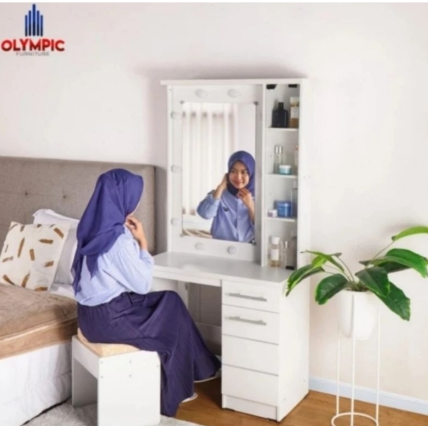 Meja rias putih minimalis lampu BANDUNG