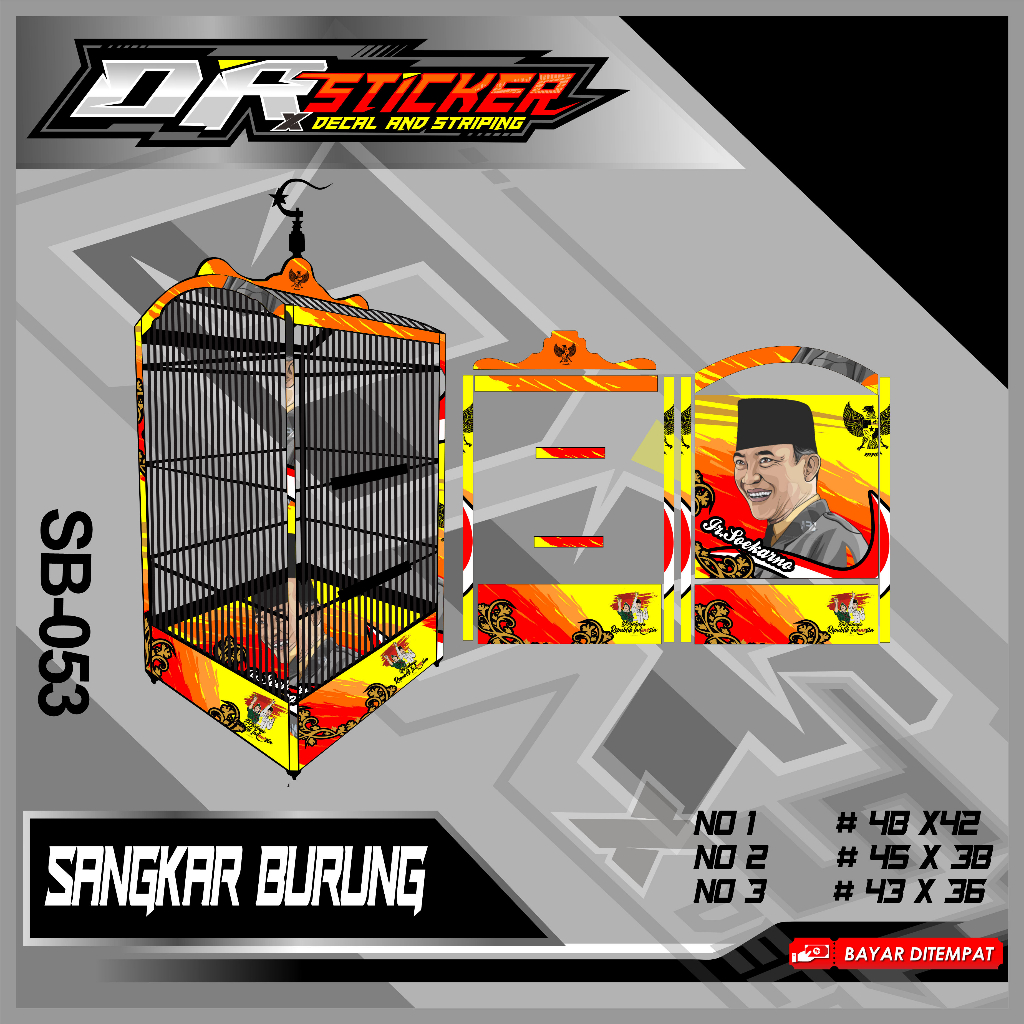Decal Stiker SANGKAR KOTAK - Dekal Sangkar Burung Kotak Ebod Kosan Desain Pahlawan