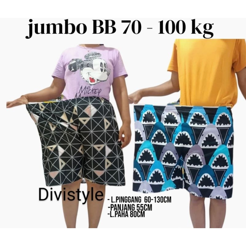 ( Muat BB 70 - 100 kg ) Celana Pendek Wanita Jumbo Motif | Kolor Selutut Wanita Jumbo Big Size XXL |
