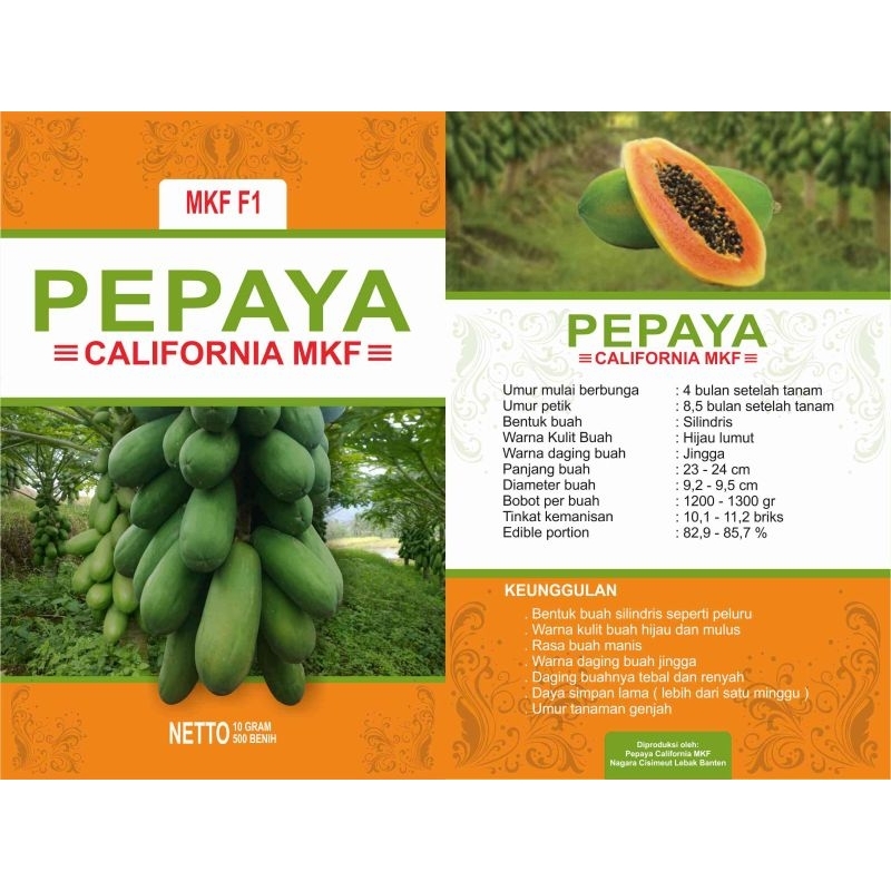 BIBIT PEPAYA CALIFORNIA MKF.F1 10GR (Gratis 1pcs setiap pembelian 5pcs)