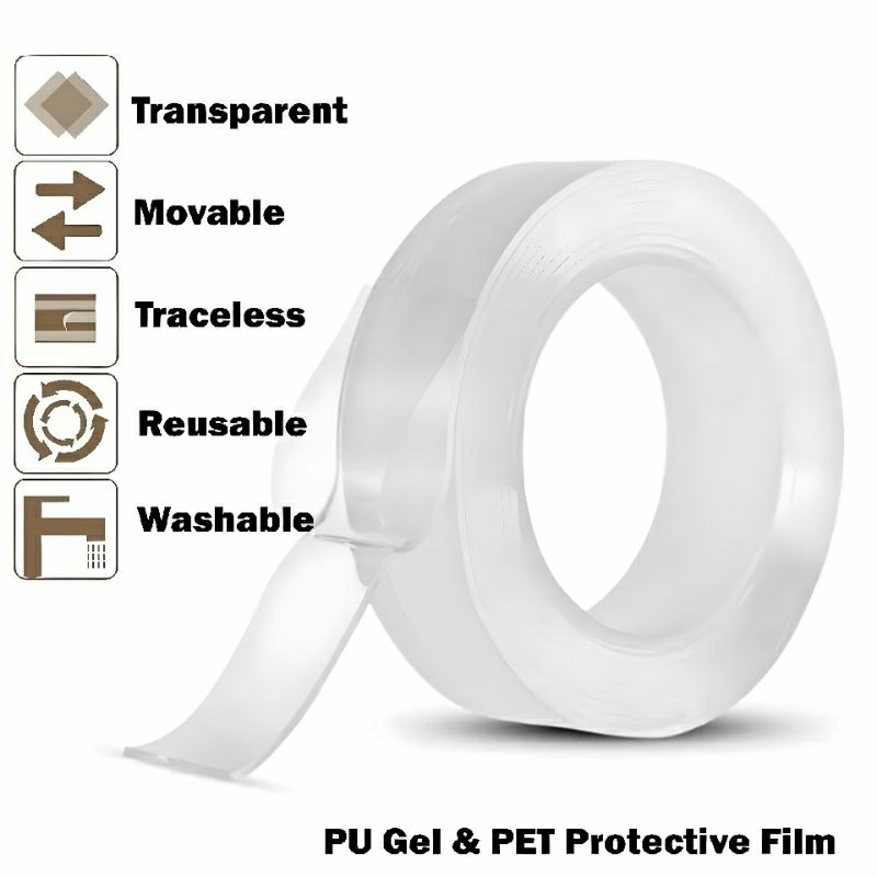 

RD Nano Tape Double Tape Gel Isolasi Bening 2 Sisi Perekat Dinding Tembok Tanpa Bekas Selotip Ajaib Super Kuat Waterproof Reusable Solasi Dobel Tip