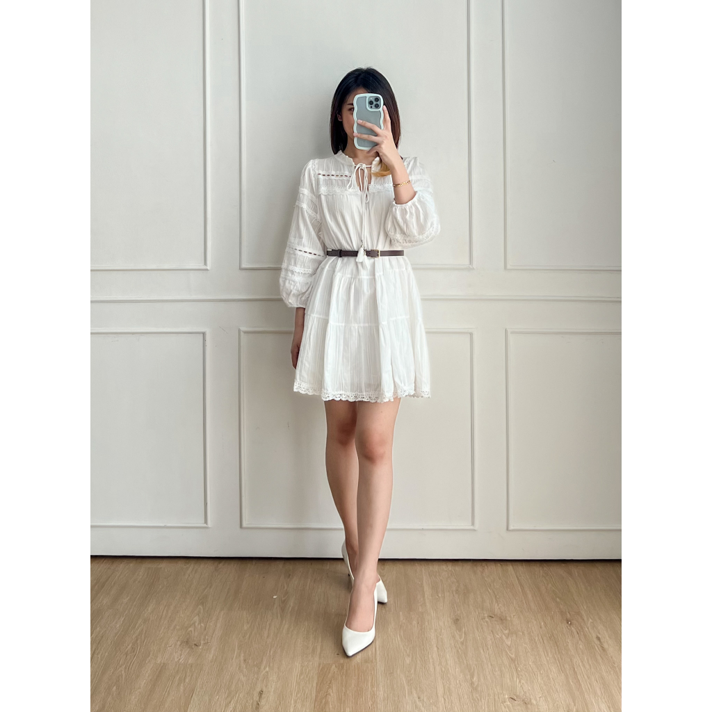 DOLLA - Willow Dress Bohemian White Mini Dress + Belt
