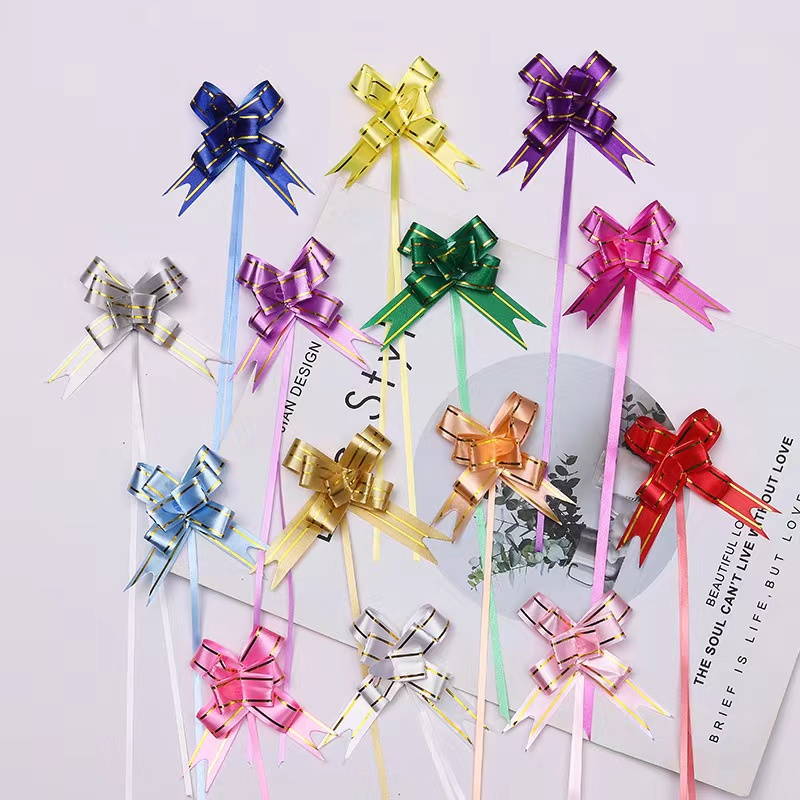 

(10PCS) Pita Tarik 18mm Lis Emas Serut Besar Hiasan Parcel Souvenir Pull Flower Ribbon Gold Stripes |VT