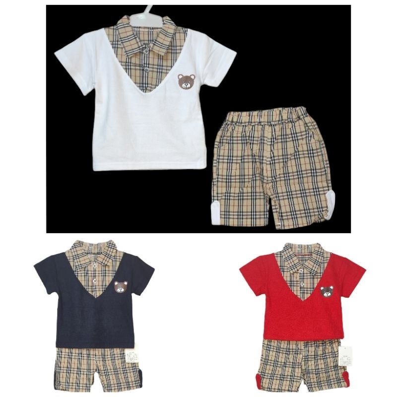 setelan anak laki bb burbur 1 2 3 4 5 tahun size 80 90 100 110 120 atasan kerah polo katun celana pe