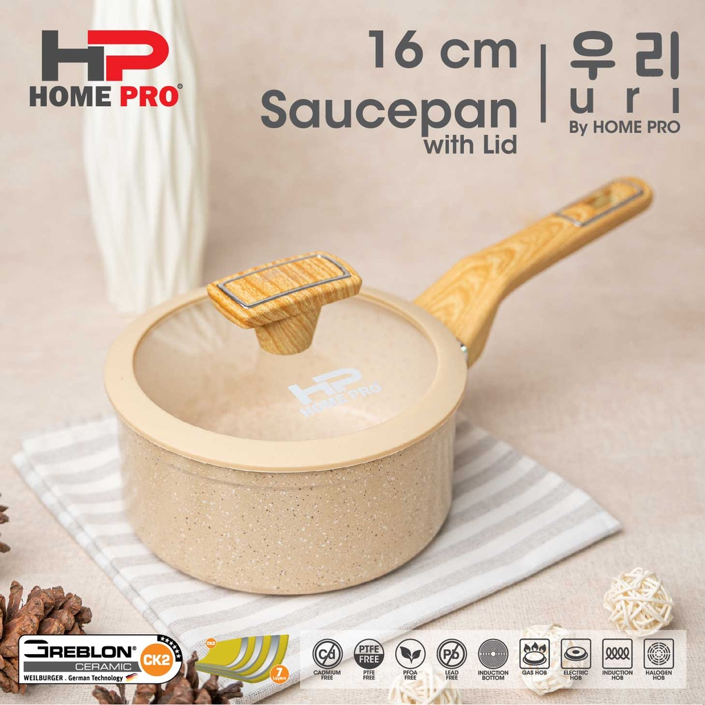 HOME PRO Uri Series Granite Ceramic Saucepan 16 cm with Lid Panci Susu Anti Lengket Milk Pot