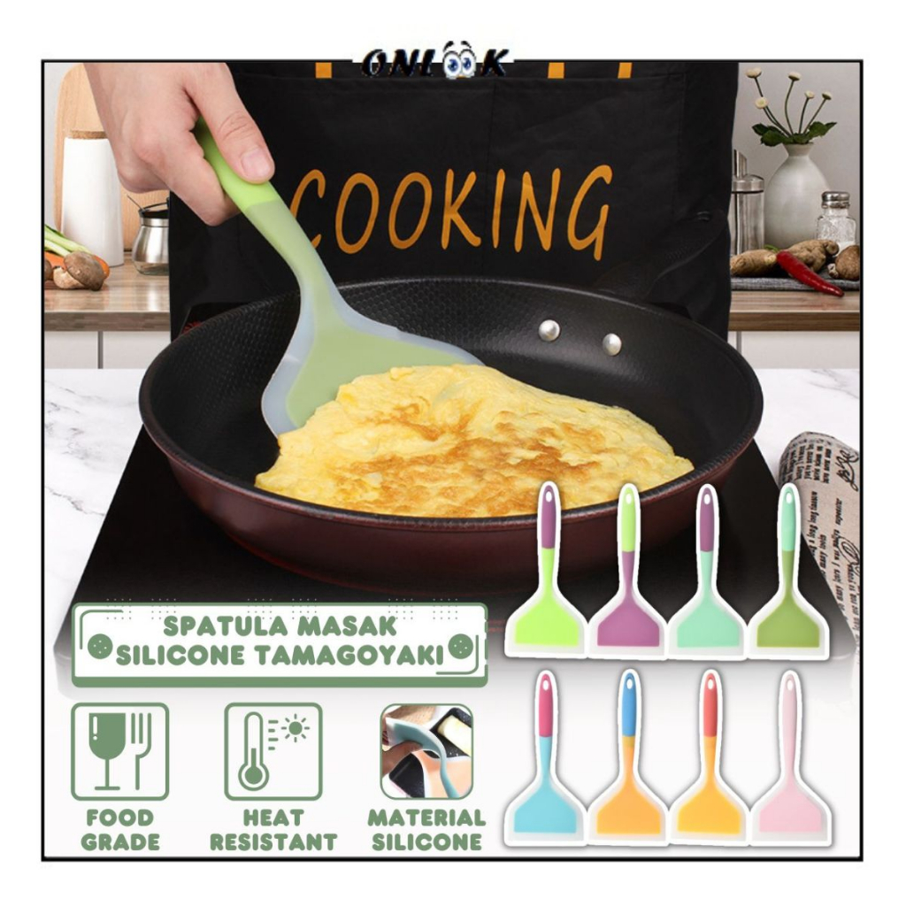 Spatula Masak Tamagoyaki Silicone Tahan Panas Cooking Spoon / Sutil Untuk Goreng Tumis Sayur Beef Steak Pizza Martabak Telur Daging Scraper Pancake / Alat Pengaduk Sodet Silikon Anti Lengket Peralatan Memasak Food Grade Multifungsi