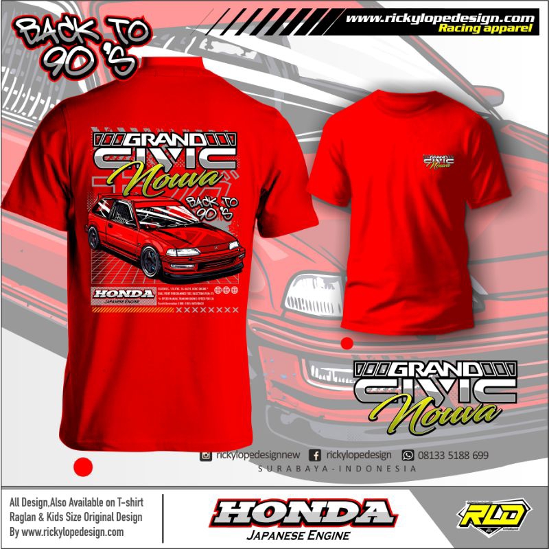 T shirt kaos civic nouva ef9  merah