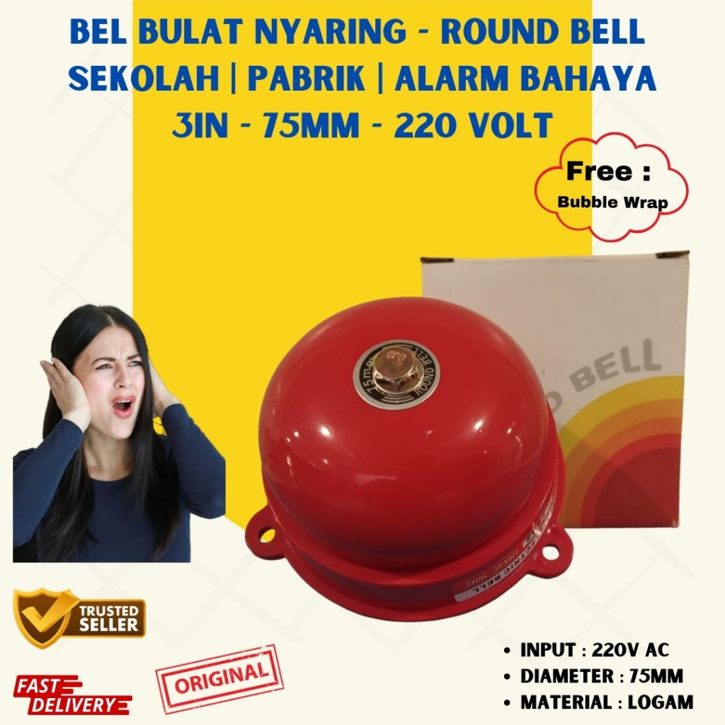 Bel Bulat Nyaring Round Bell Sekolah Pabrik Alarm Bahaya 3In 75mm 220V