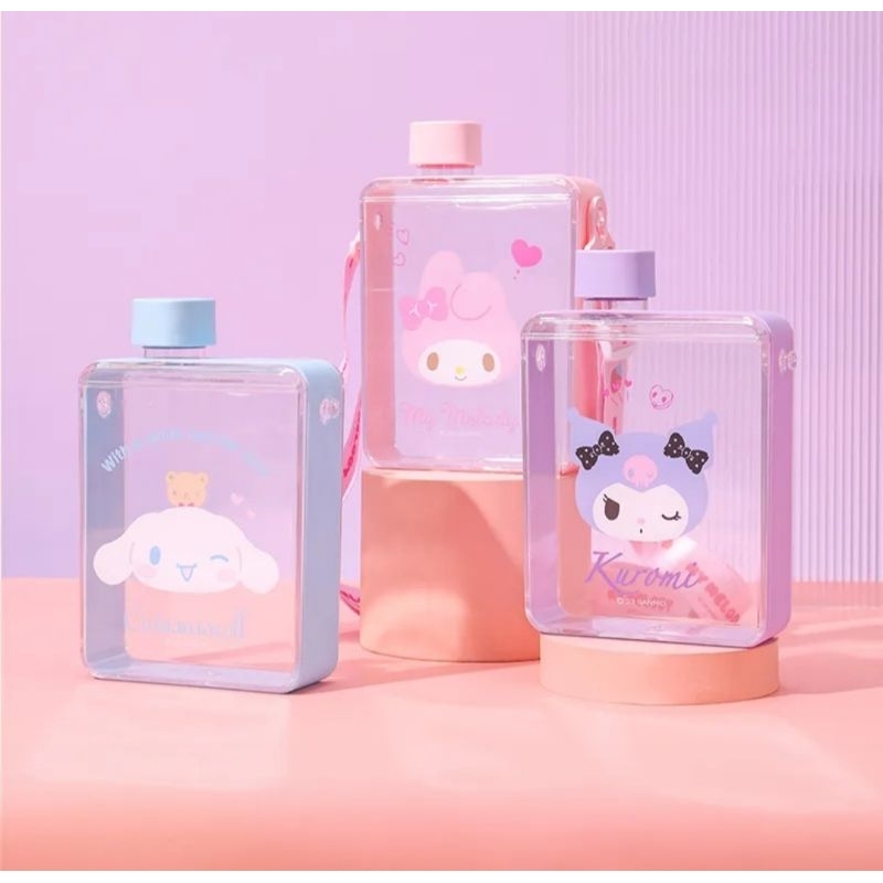 Lovely- Botol minum sanrio 500ml bentuk pipih / botol gepeng sanrio / botol kotak sanrio