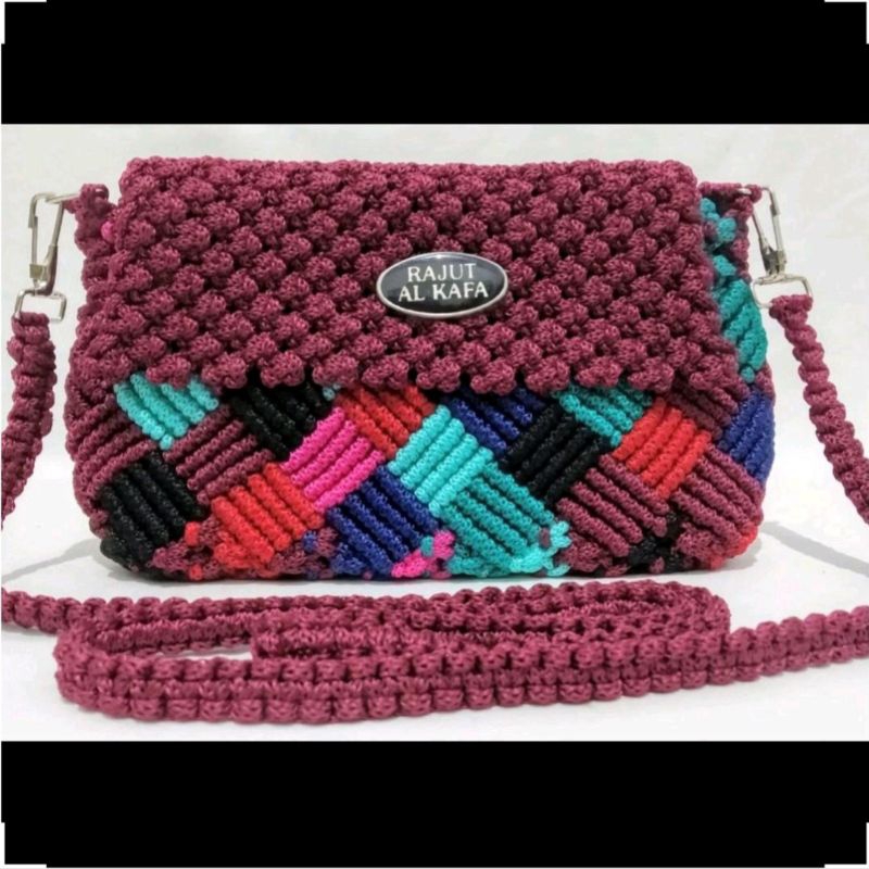 Tas Rajut Motif Anyam Tas Rajut Macrame Handmade Model Selempang Wanita Terbaru