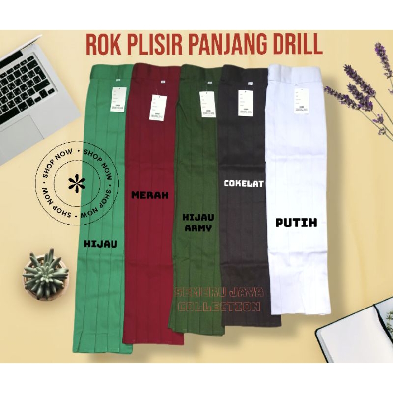 SERAGAM SEKOLAH ROK PLISIR PANJANG BAHAN DRILL SD, SMP, SMA