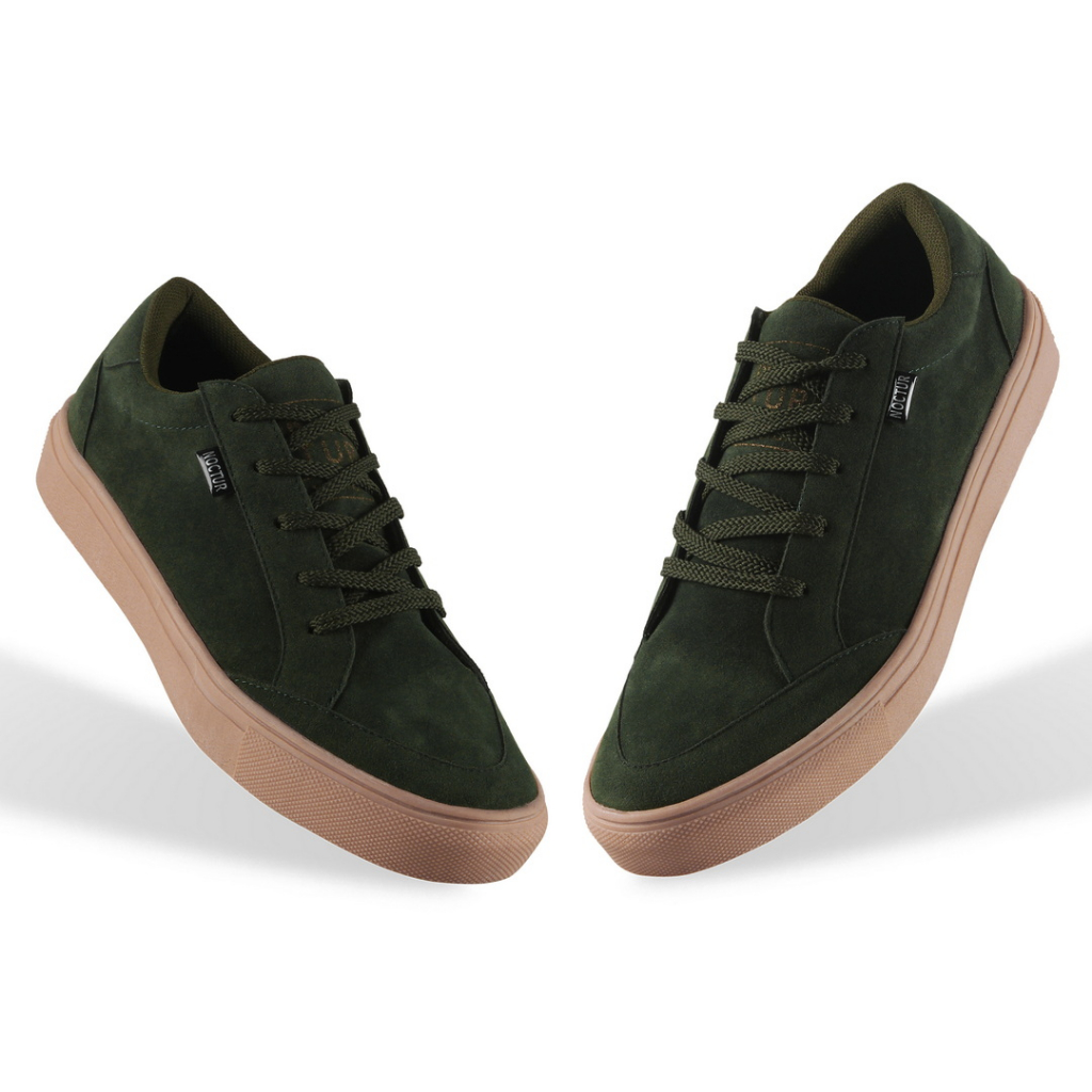 NOCTUR - Sneakers Pria Hijau Army Bahan Kulit Suede N-200