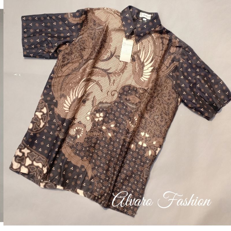 Kemeja Batik Lengan Pendek Hitam Mocca Motif Burung
