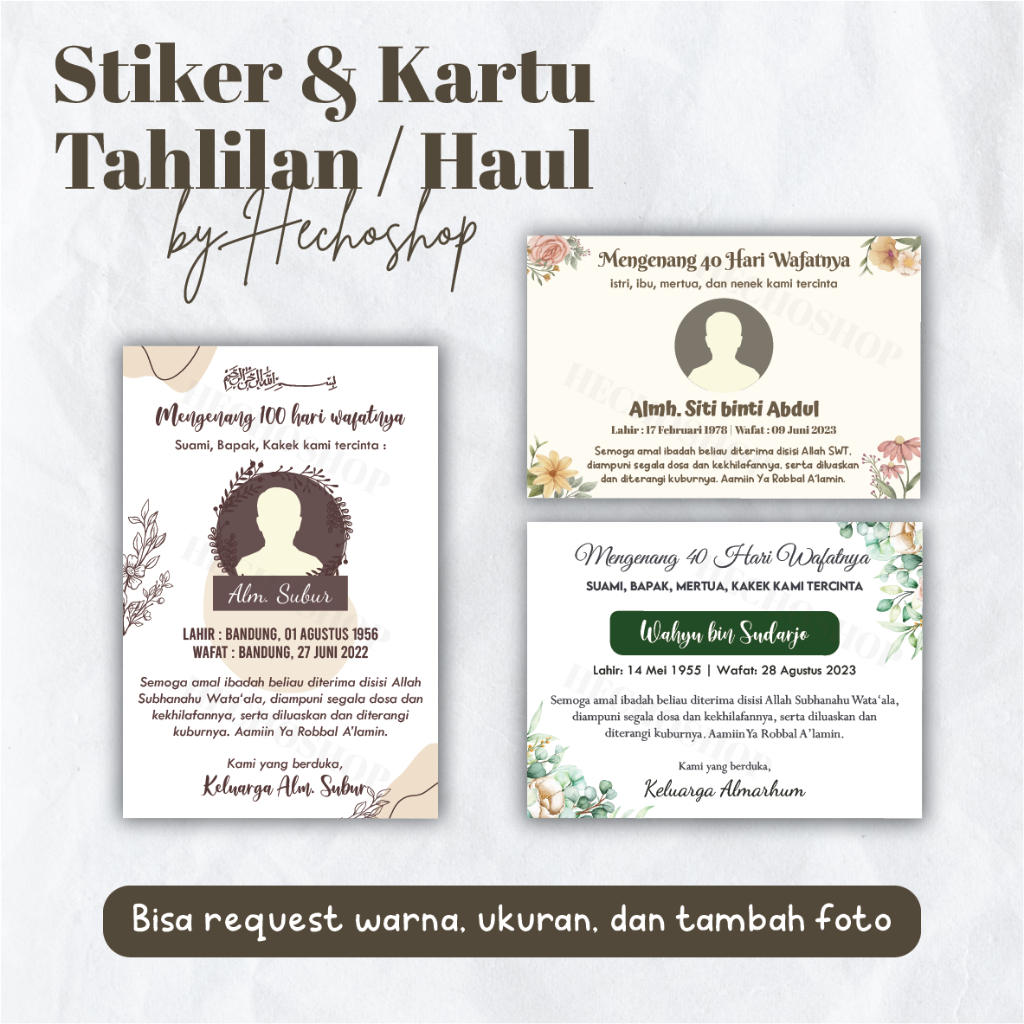 

Stiker/Kartu Tahlilan/Mengenang Orang Meninggal/Wafat/40 Harian