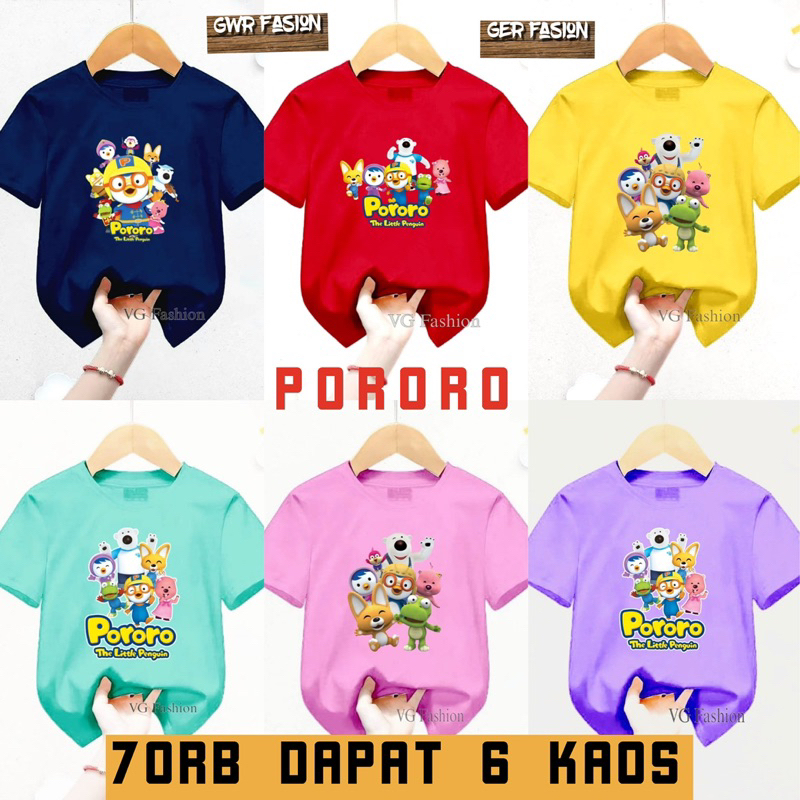 Promo Kaos Anak Murah Isi 6 Kaos Anak Pororo 70RB Kaos Anak-Anak Unisex Usia 1-16Thn Pria Laki Dan W