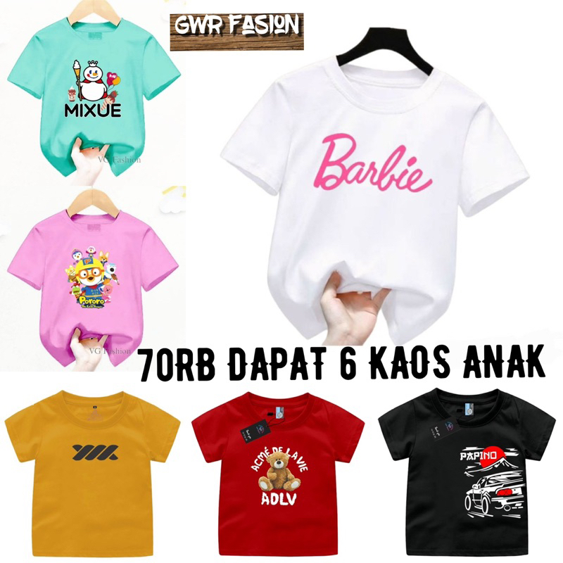 Promo Kaos Anak Murah Isi 6 Kaos Anak 70RB Kaos Anak-Anak Unisex Usia 1-16Thn Pria Dan Wanita Remaja