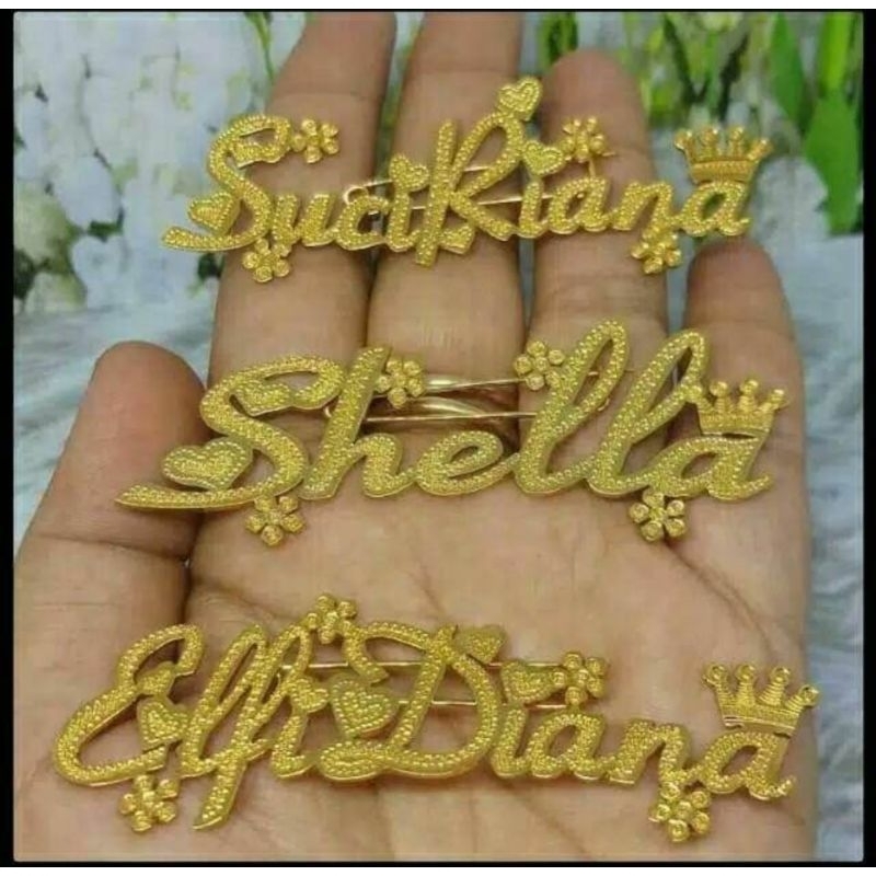 Bros ukir nama lapis emas gold