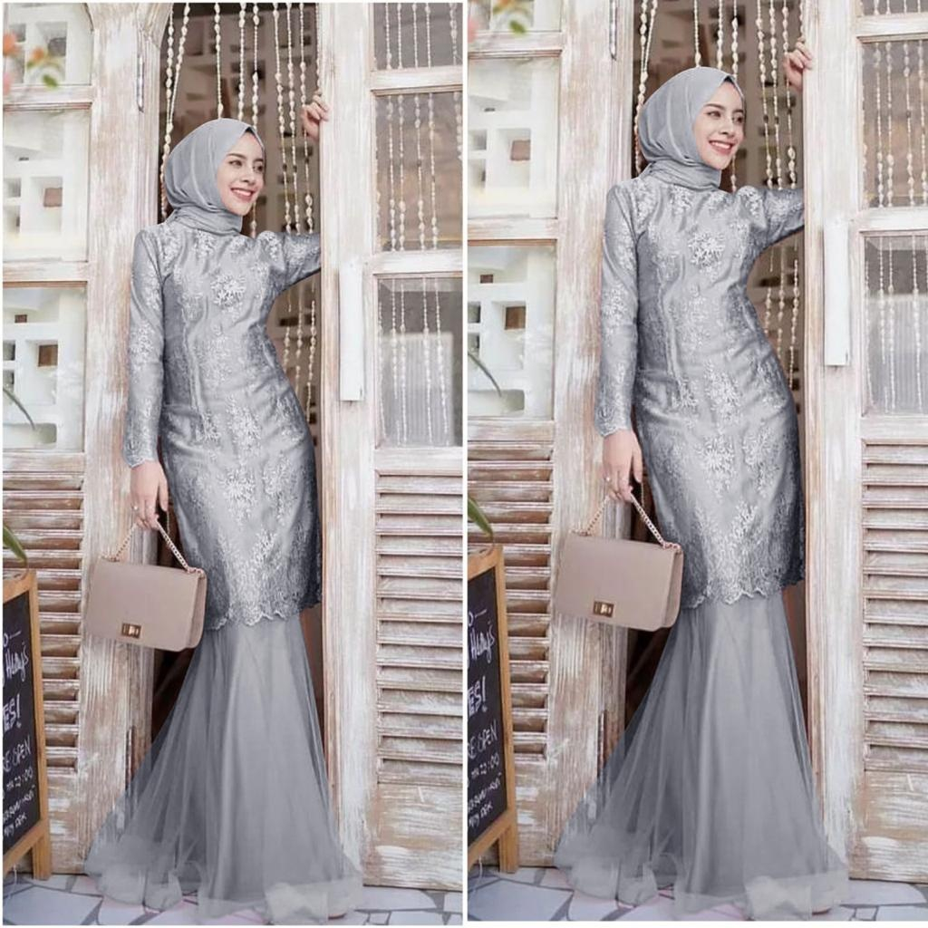DRESS NADIA | LONG DRESS | GAUN PESTA | BAHAN TILE KOMBINASI MOSCREPE | GAMIS MUSLIM