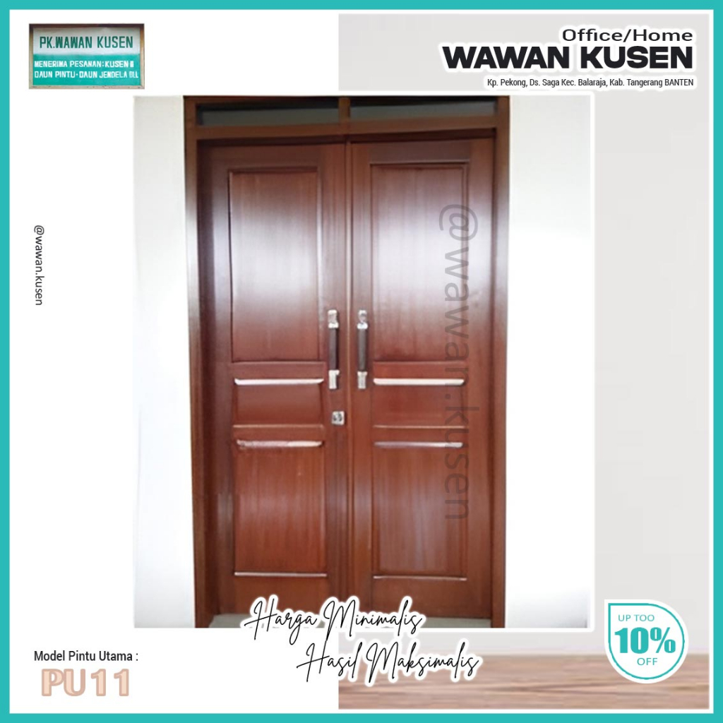 PINTU UTAMA KAYU MAHONI SOLID PREMIUM PINTU DEPAN KUSEN PINTU DAUN PINTU  / Model PU11