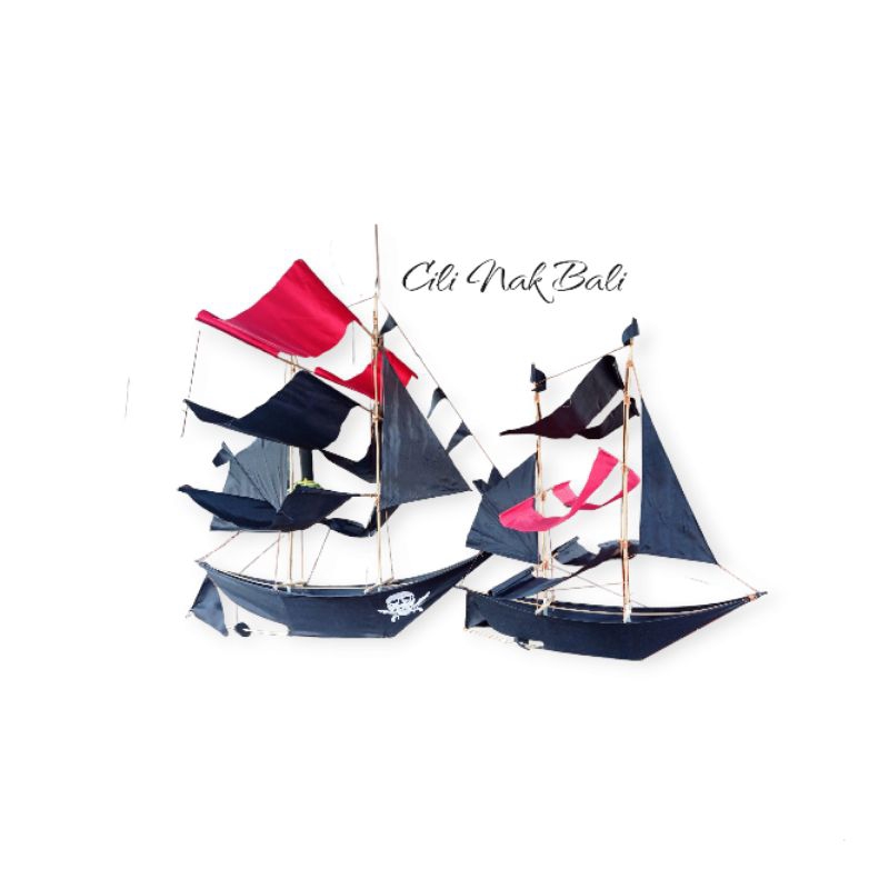 Layangan Bali murah perahu 3 dimensi hitam merah