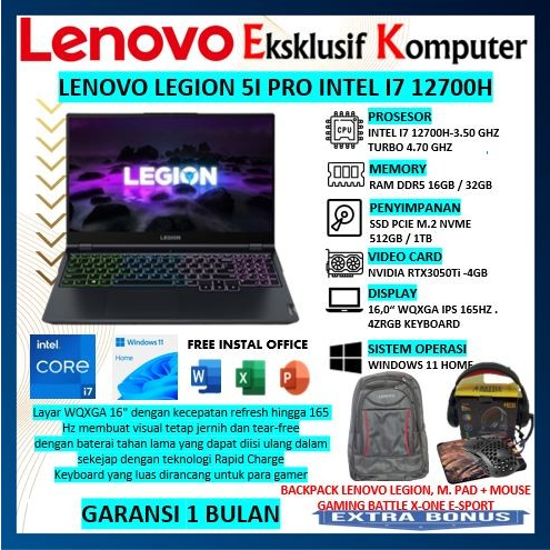 LAPTOP GAMING Lenovo Legion 5i pro intel i7 12700H ram 16gb Rtx3050ti BLACK