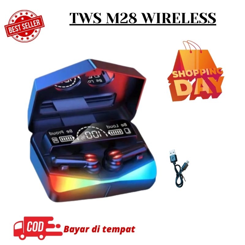 HEADSET BLUETOOTH WIRELESS M28 TWS GAMING V5.3 - EARPHONE HEADSET BLUETOOTH WIRELESS