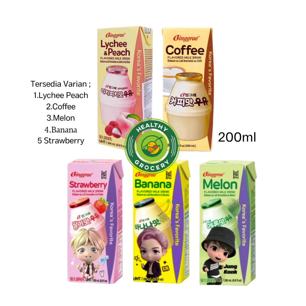 

Binggrae Flavored Milk Drink All Varian 200ml / Susu Korea /Bingrae