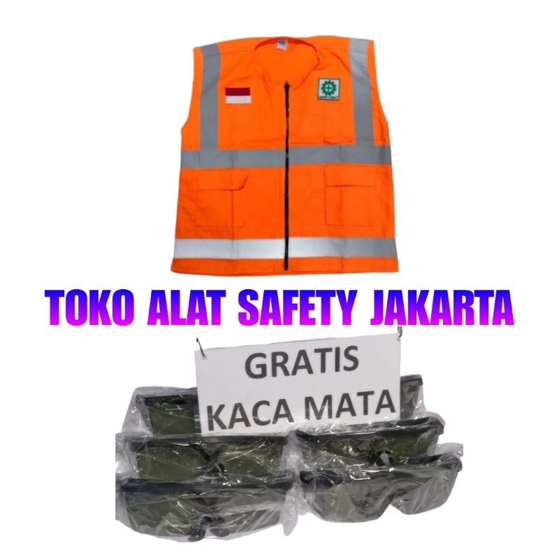 Rompi drill Gratis logo safety first dan Kacamata, Jual Rompi Safety, Rompi Safety Murah, Promo Romp