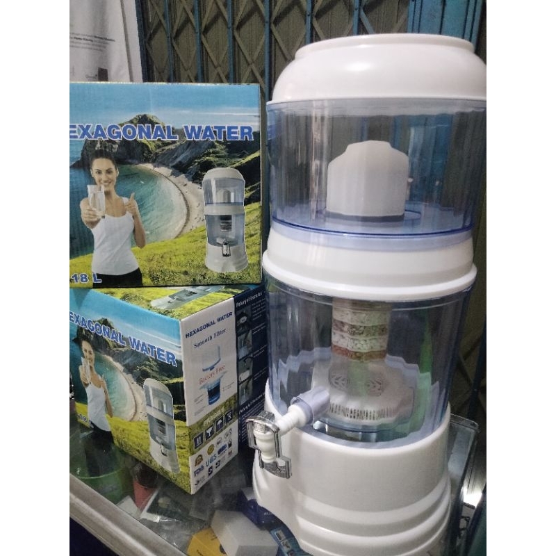 dispenser filter air 18L hexagonal mineral water pot