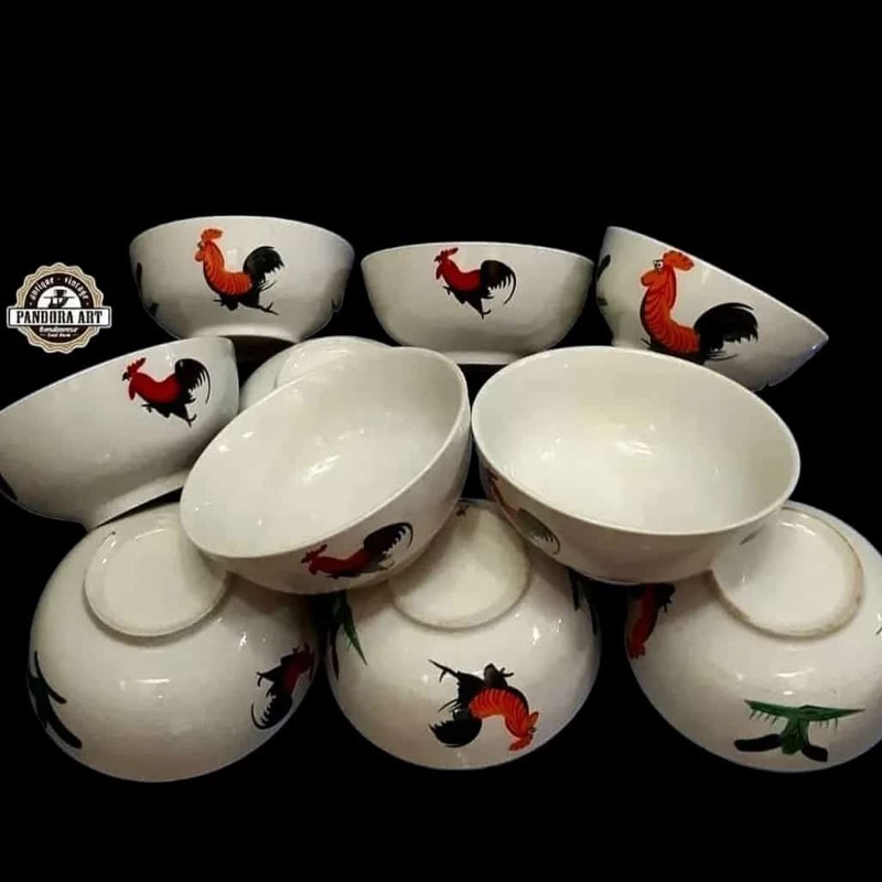 Mangkok porselin lawas LUKIS AYAM JAGO size BESAR