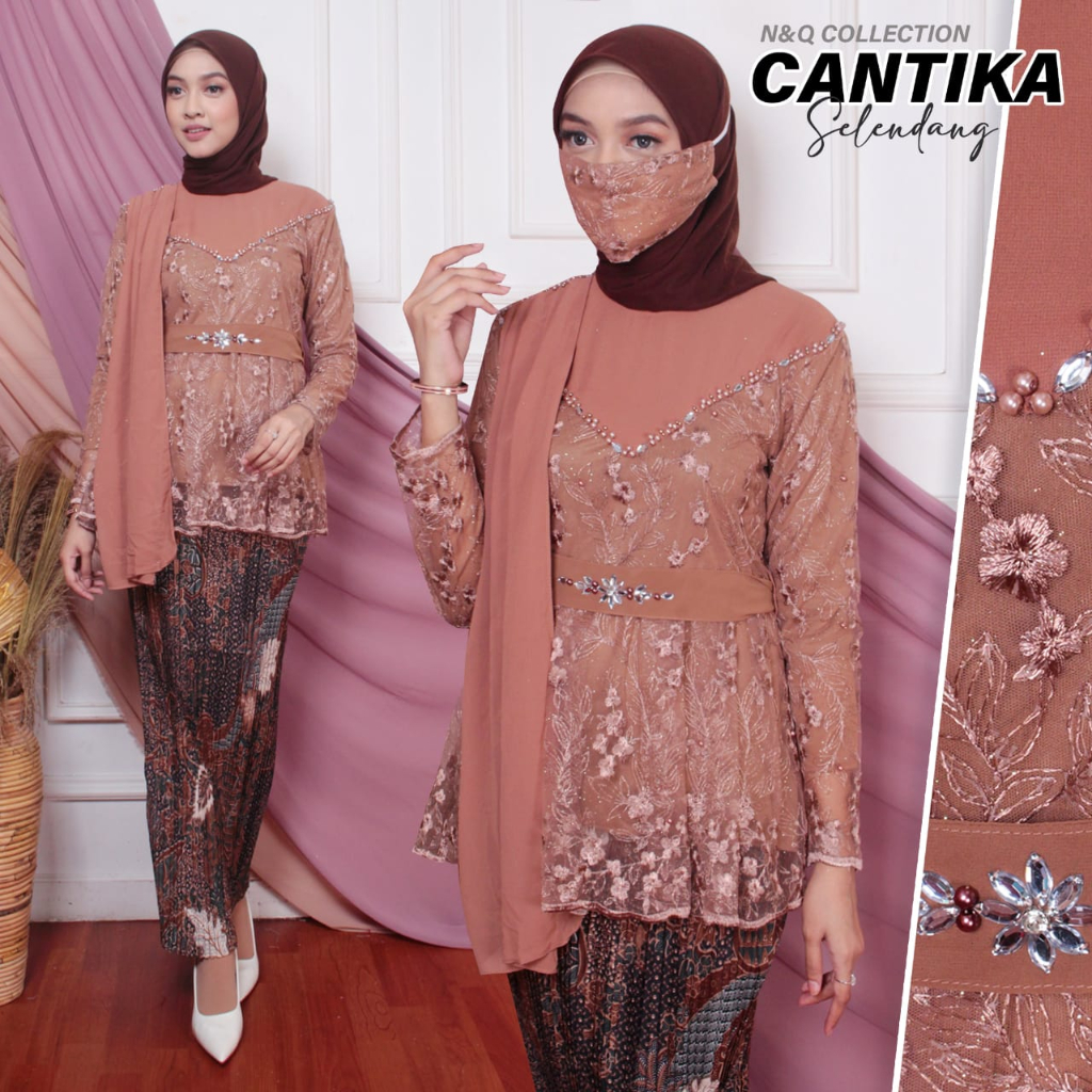 Kebaya cantika Selendang - Kebaya Bahan Tule Tebal - Kebaya Kondangan - Kebaya Pesta - Baju kondanga