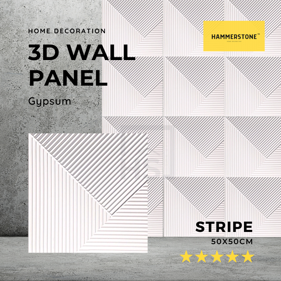 3D Wallpanel Gypsum Semen Stripe 50x50cm/Wall Decoration/Dekorasi Dinding/Interior/Eksterior/Ornamen Dinding/Ornamen Beton/Ornamen Gypsum/Wall Panel 3D Dinding/Hammerstone