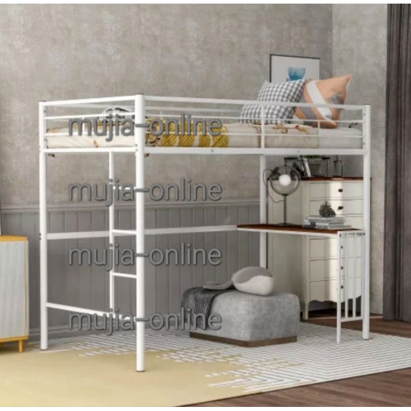 Dipan Loftbed Tingkat Atas Besi Bawah Ranjang Kolong Meja Mezzanine Minimalis Mewah Costum
