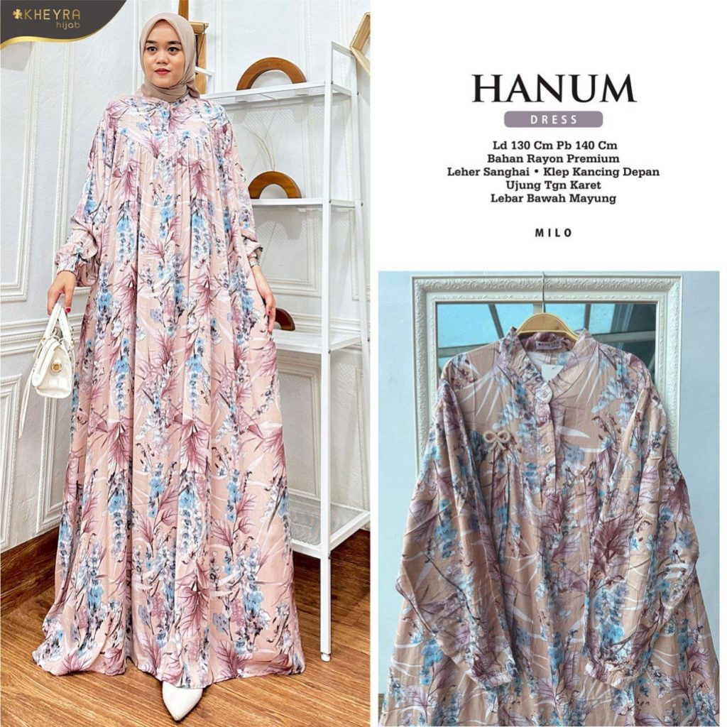 HANUM DRESS BERMOTIF BAHAN RAYON ORIGINAL KHEYRA