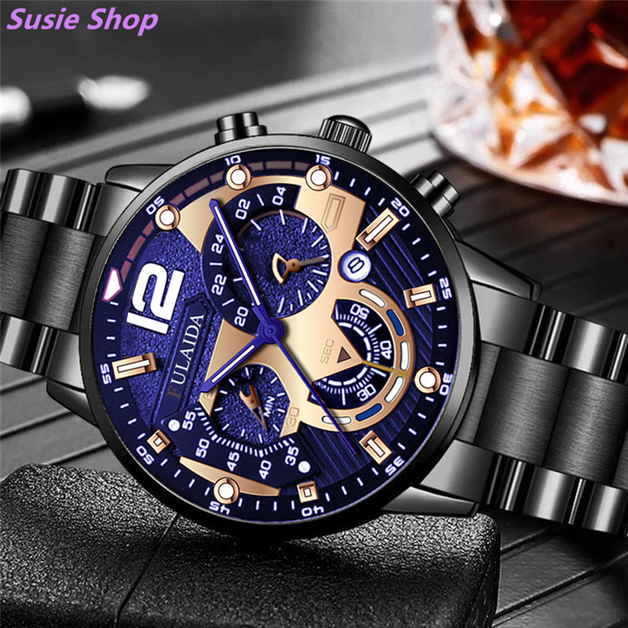 Jam Tangan Pria Anti Air Business Luxury Stainless Steel Jam Tangan Anti Splash Watch (Kotak Gratis)