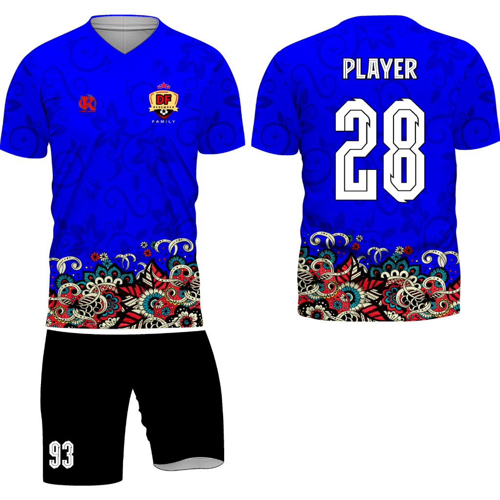 Setelan Jersey Futsal/Sepak Bola Batik Biru Full Print Free Nameset