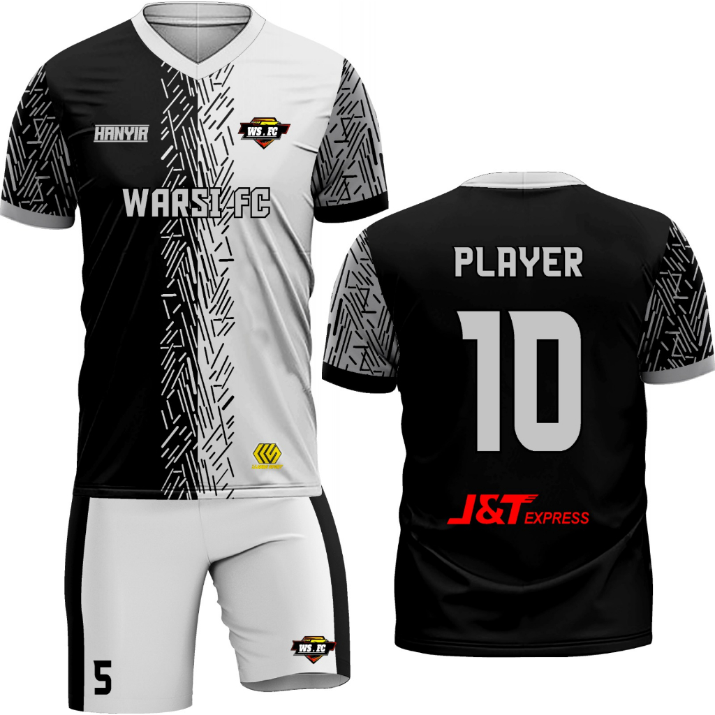 Setelan Jersey Futsal Motif Hitam Abu Full Print Free Nameset