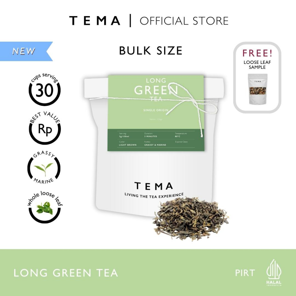 

Long Green Tea - TEMA Tea Loose Leaf Large Pouch - Single Origin - 30 Servings