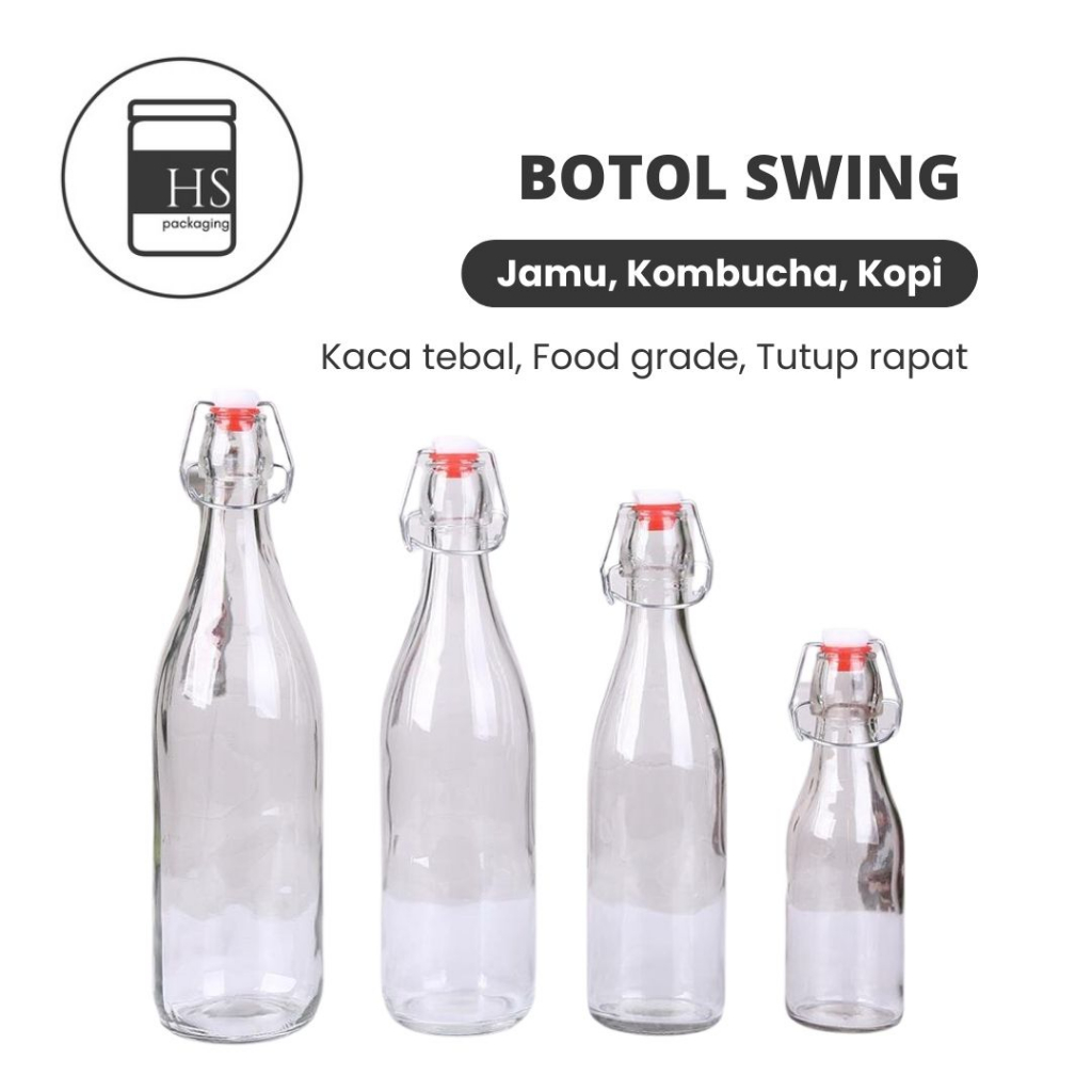 HS PACKAGING - Botol Kaca 1000ml 500ml Tutup Swing