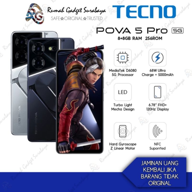 TECNO POVA 5 Pro 5G – Dimensity 6080 5G, 8+8GB*+256GB, 68W Super Fast Charging+5000mAh, 120Hz+6,78" 