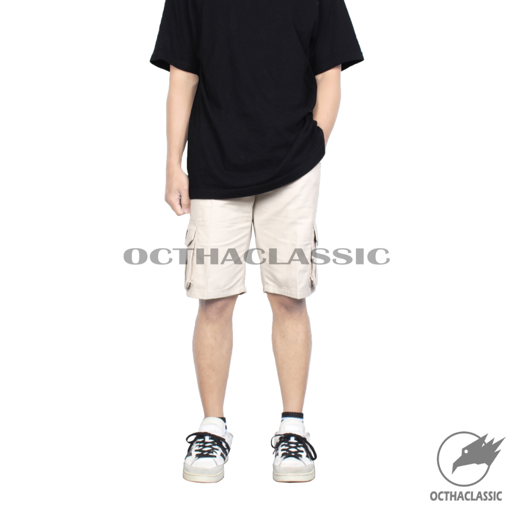 OCTHACLASSIC CELANA CARGO KARGO PDL PENDEK PRIA COWOK CREAM KREM POLOS KEREN