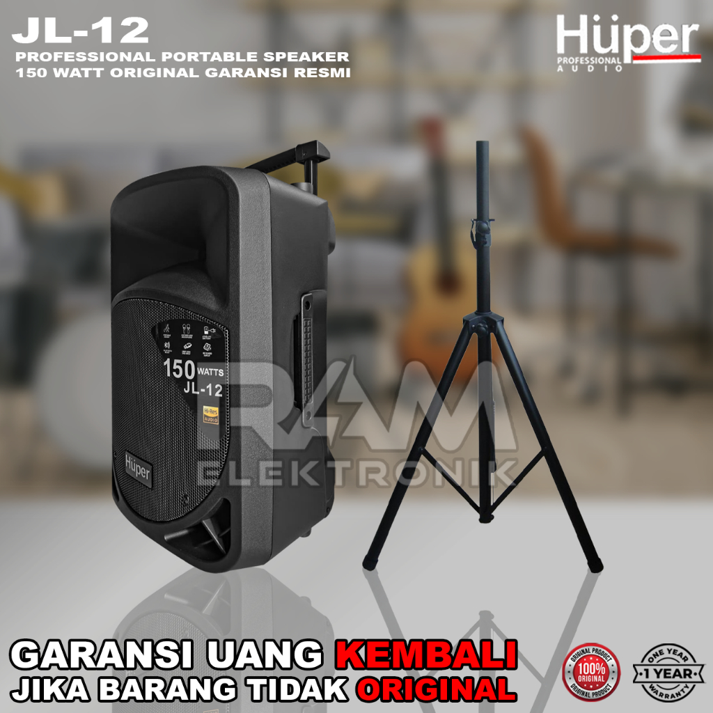 Speaker Aktif Portable 12 Inch HUPER JL12 / JL 12 Original Bluetooth USB + Stand Speaker