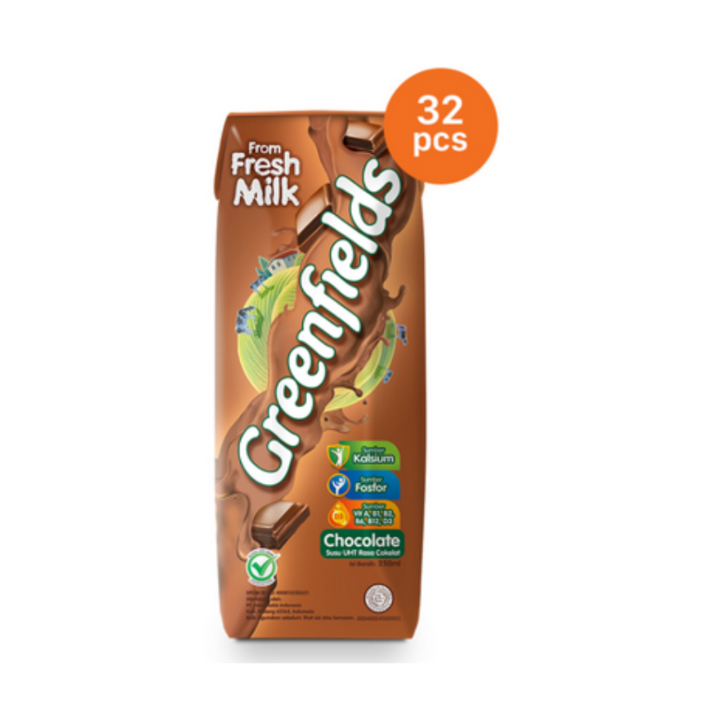 

GREENFIELDS UHT CHOCOLATE MILK 250 ML × 32 PCS SUSU CAIR GREENFIELD COKLAT