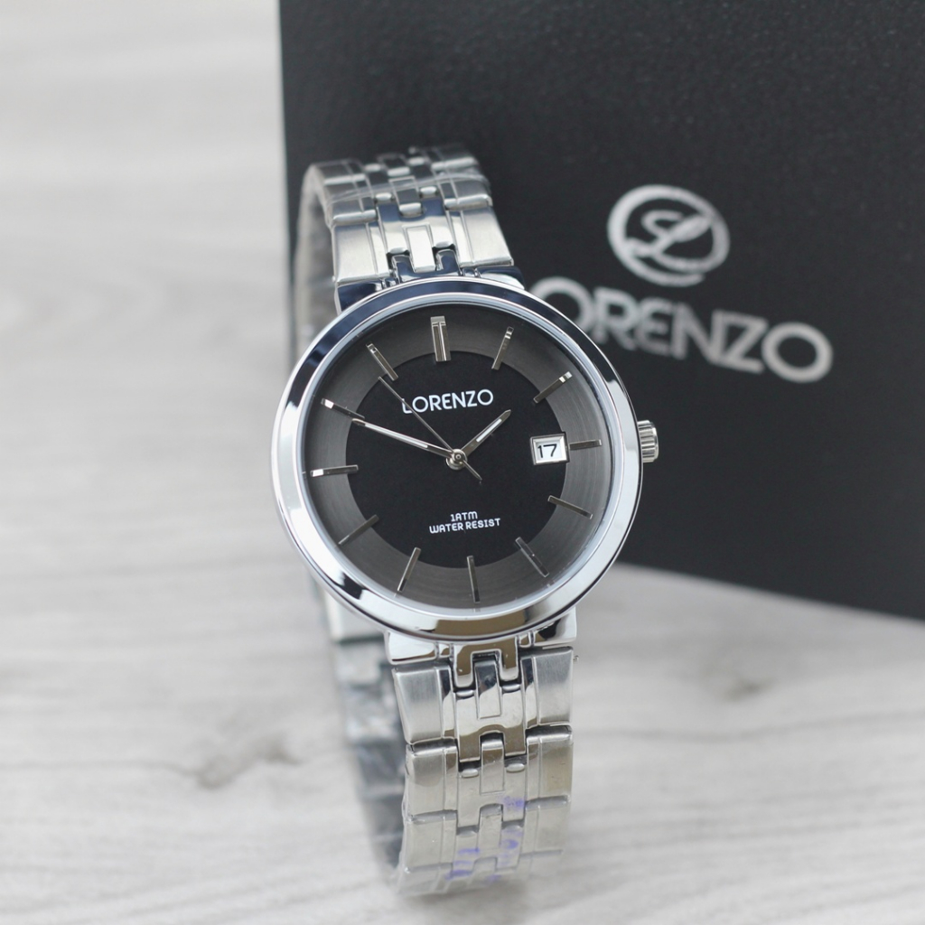 Jam tangan pria lorenzo 1071M tanggal aktif tali stainless analog original