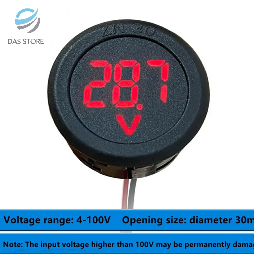 Jlelectro Voltmeter Dc 5-100V Dc Digital Bentuk Bulat Dengan Display Led Red Green Blue