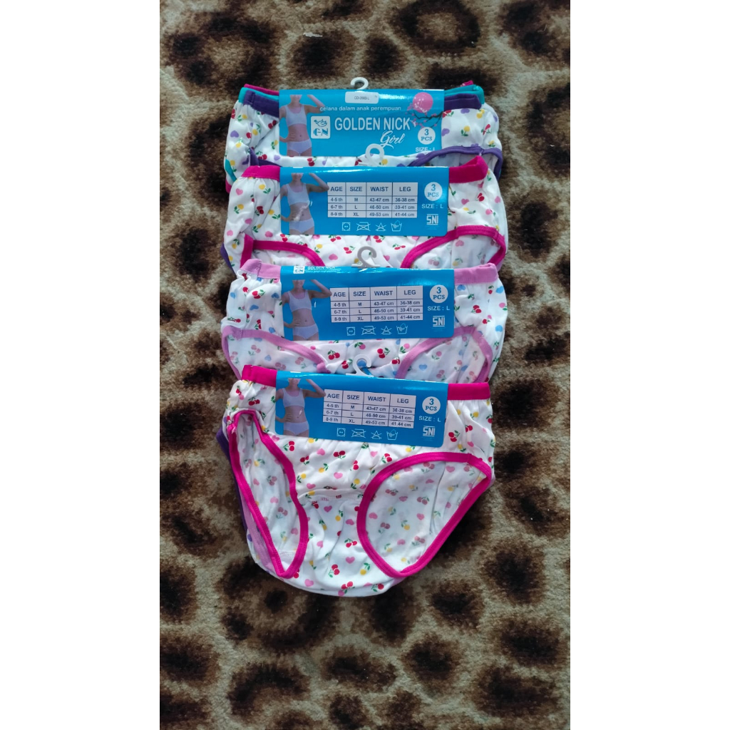 (3 Pc) Putih Celana Dalam Anak Perempuan Golden Nick / CD Anak Motif / Cd Anak Murah / Cd Anak Cewek