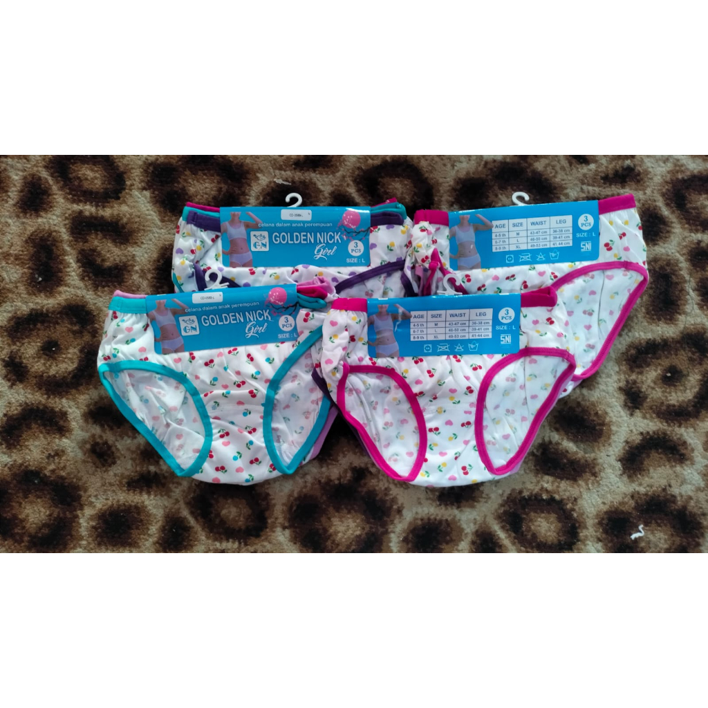 (12 Pc) Putih Celana Dalam Anak Perempuan Golden Nick / CD Anak Motif / Cd Anak Murah / Cd Anak Cewe